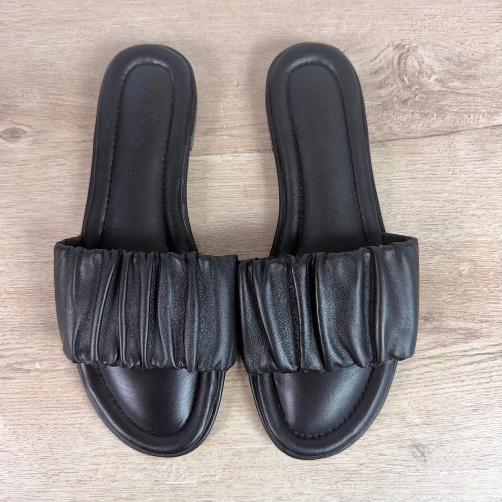 J.Crew Ruched Leather Slide Sandals Black Womens 9